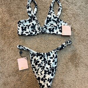 Skatie Black and White Floral Bikini
